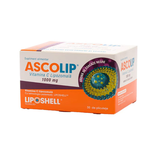 ASCOLIP Vitamina C Lipozomală 1000 mg Aromă de Coacăze Negre 30 plicuri Liposhell